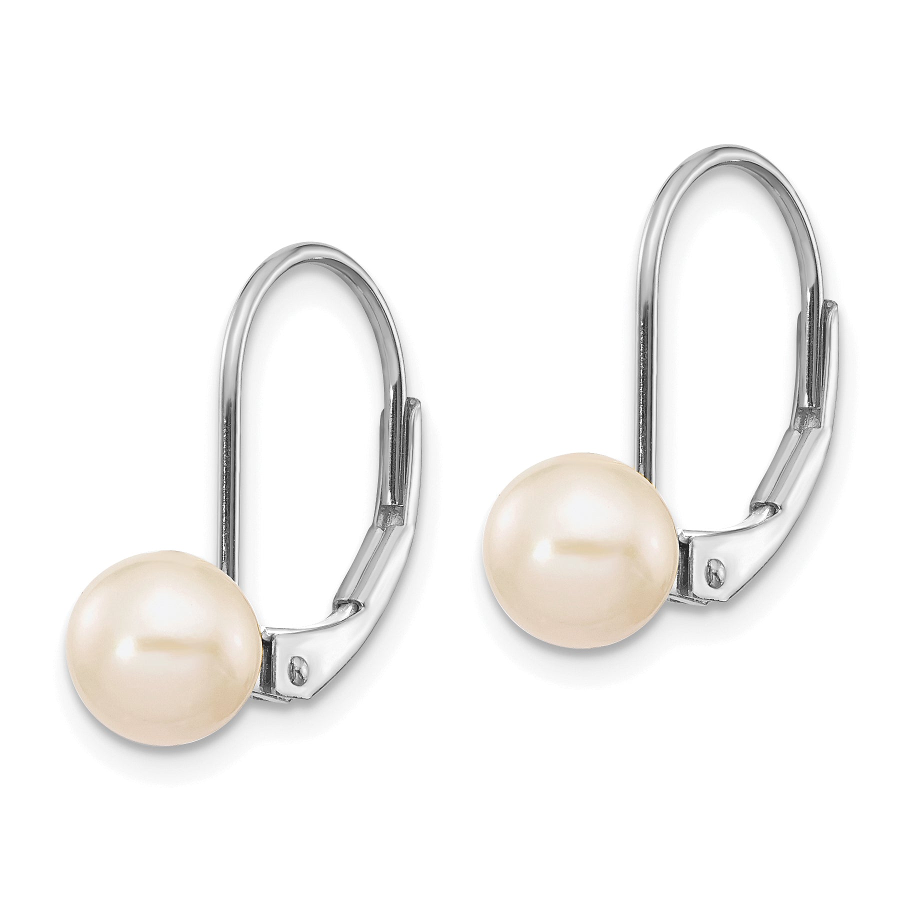 14k White Gold 6-7mm Round Freshwater Cultured Pearl Leverback Earrings