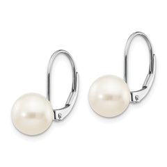 14k White Gold 8-9mm Round Freshwater Cultured Pearl Leverback Earrings