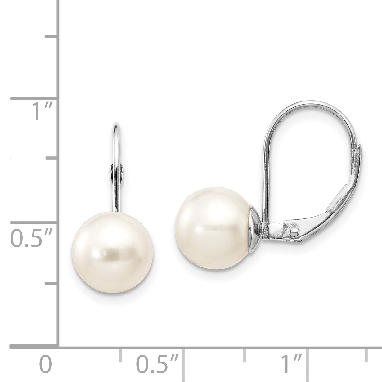 14k White Gold 8-9mm Round Freshwater Cultured Pearl Leverback Earrings