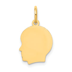 14K Plain Small .013 Gauge Facing Left Engravable Boy Head Charm