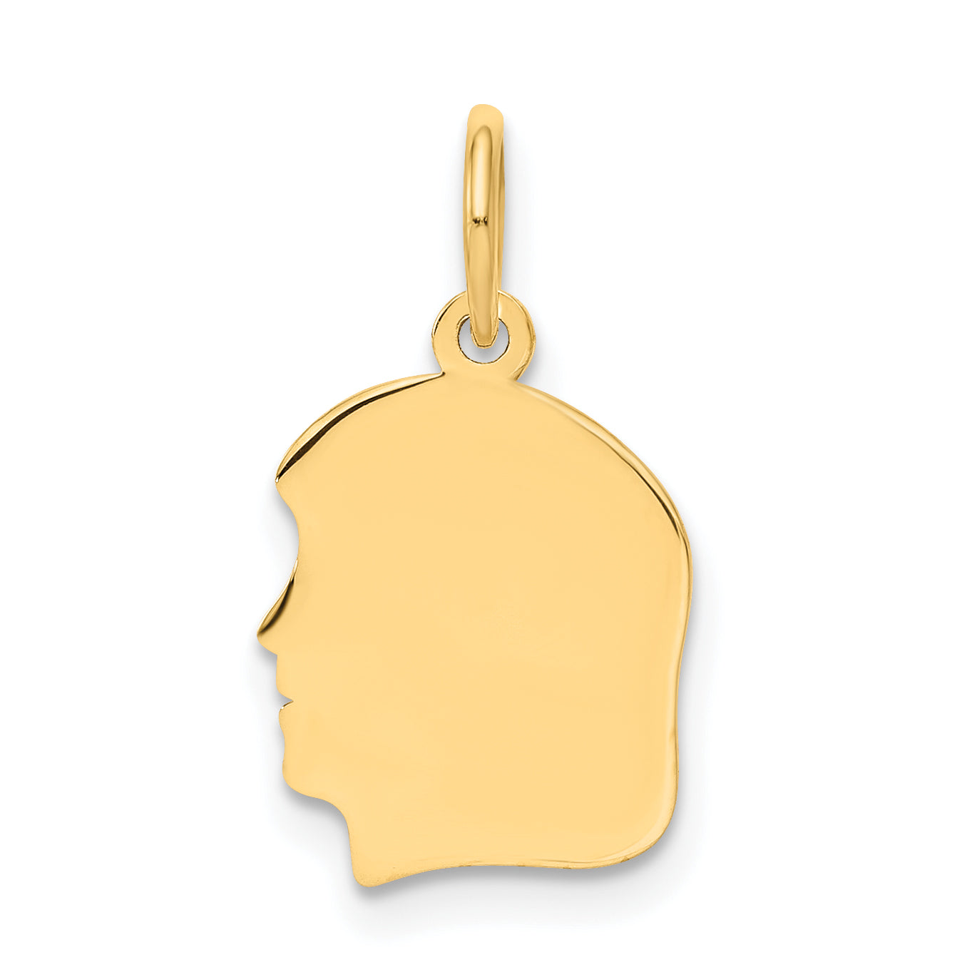 14K Plain Small .009 Gauge Facing Left Engravable Girl Head Charm