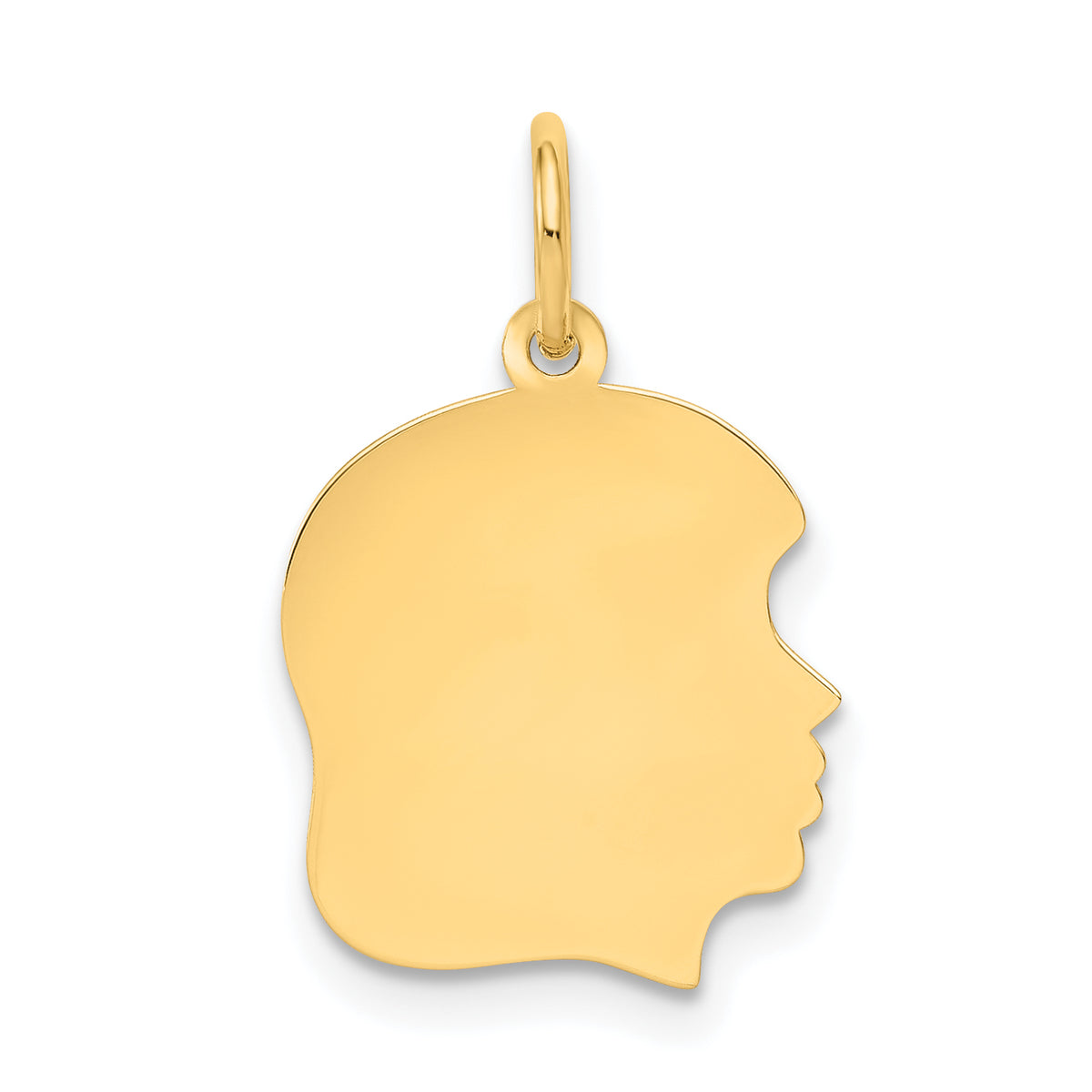 14K Plain Medium .018 Gauge Facing Right Engravable Girl Head Charm