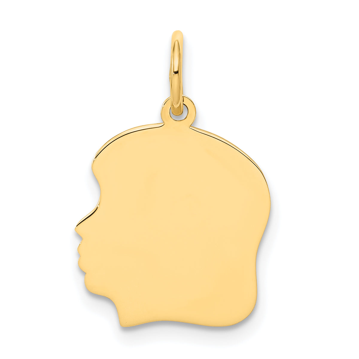 14K Plain Medium .018 Gauge Facing Left Engravable Girl Head Charm