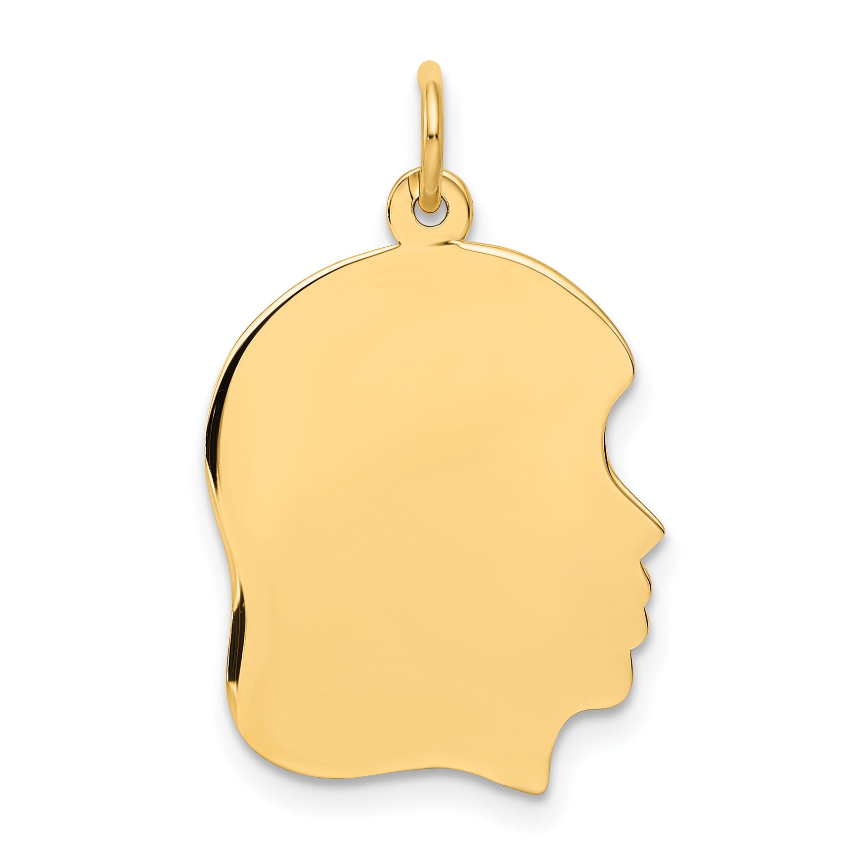 14K Plain Medium .009 Gauge Facing Right Engravable Girl Head Charm