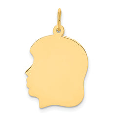 14K Plain Medium .013 Gauge Facing Left Engravable Girl Head Charm