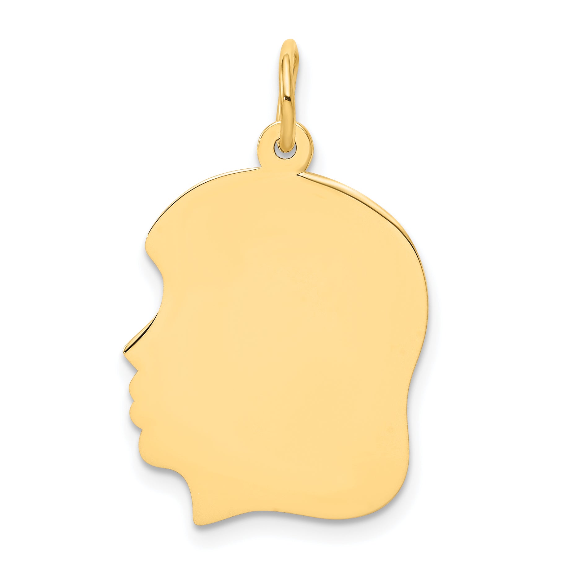 14K Plain Medium .018 Gauge Facing Left Engravable Girl Head Charm