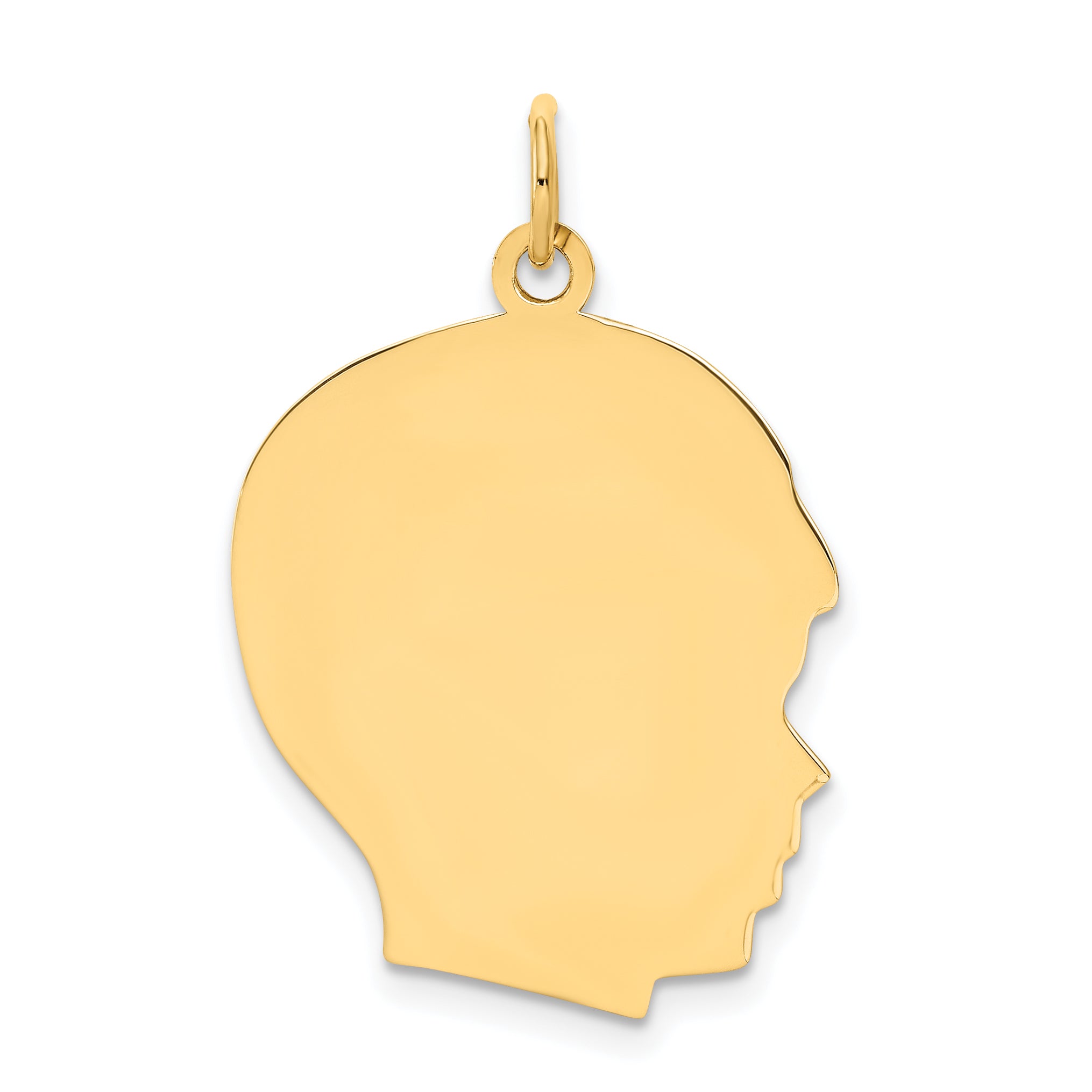 14K Plain Large .018 Gauge Facing Right Engravable Boy Head Charm