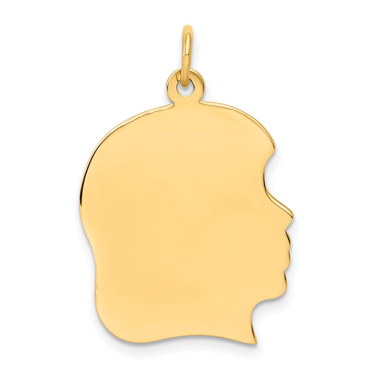 14K Plain Large .018 Gauge Facing Right Engravable Girl Head Charm