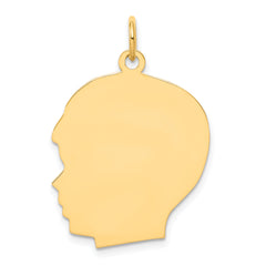 14K Plain Large .018 Gauge Facing Left Engravable Boy Head Charm