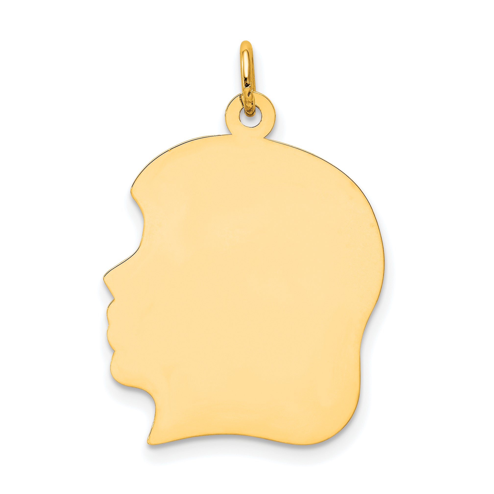 14K Plain Large .018 Gauge Facing Left Engravable Girl Head Charm