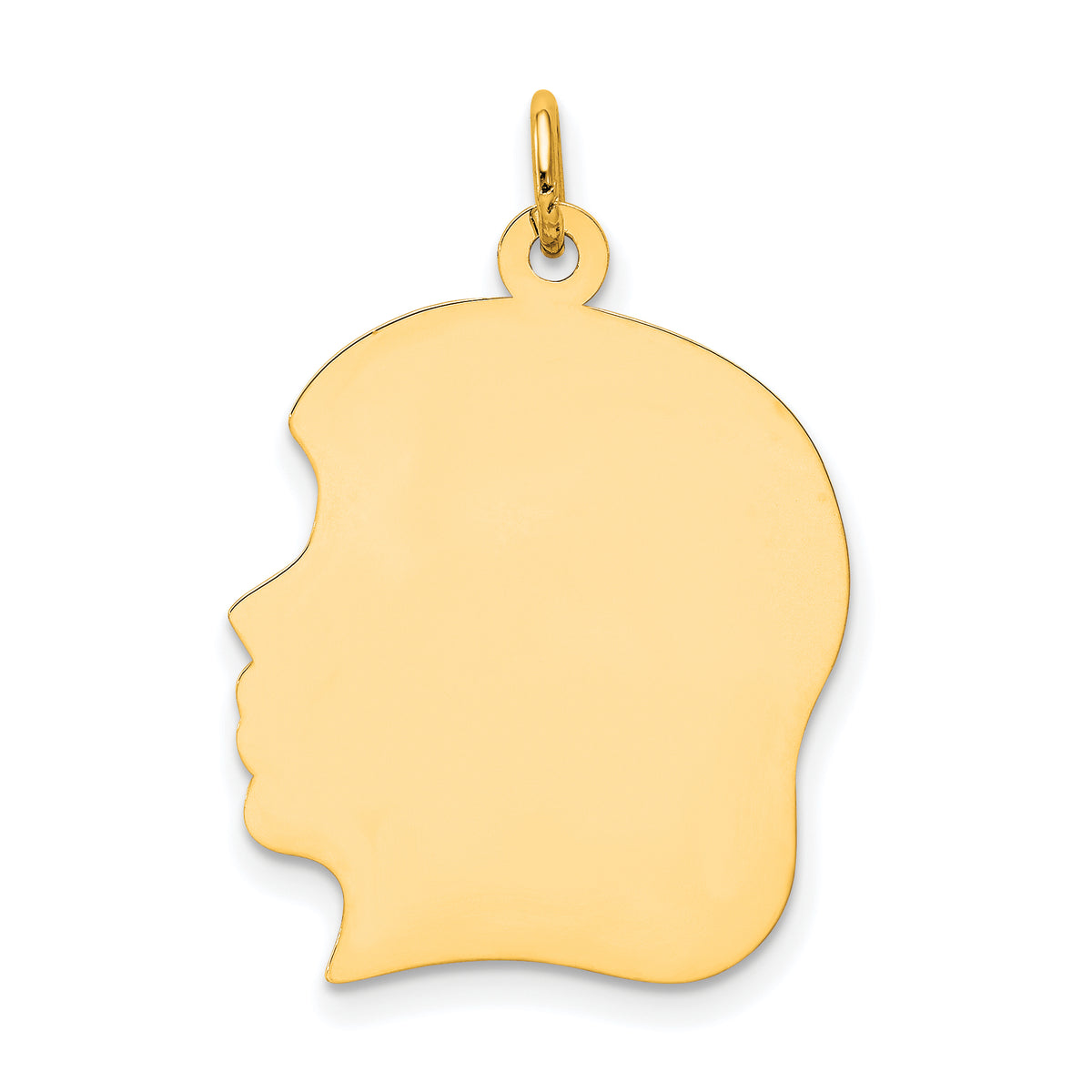 14K Plain Large .011 Gauge Facing Left Engravable Girl Head Charm