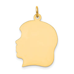 14K Plain Large .009 Gauge Facing Left Engravable Girl Head Charm