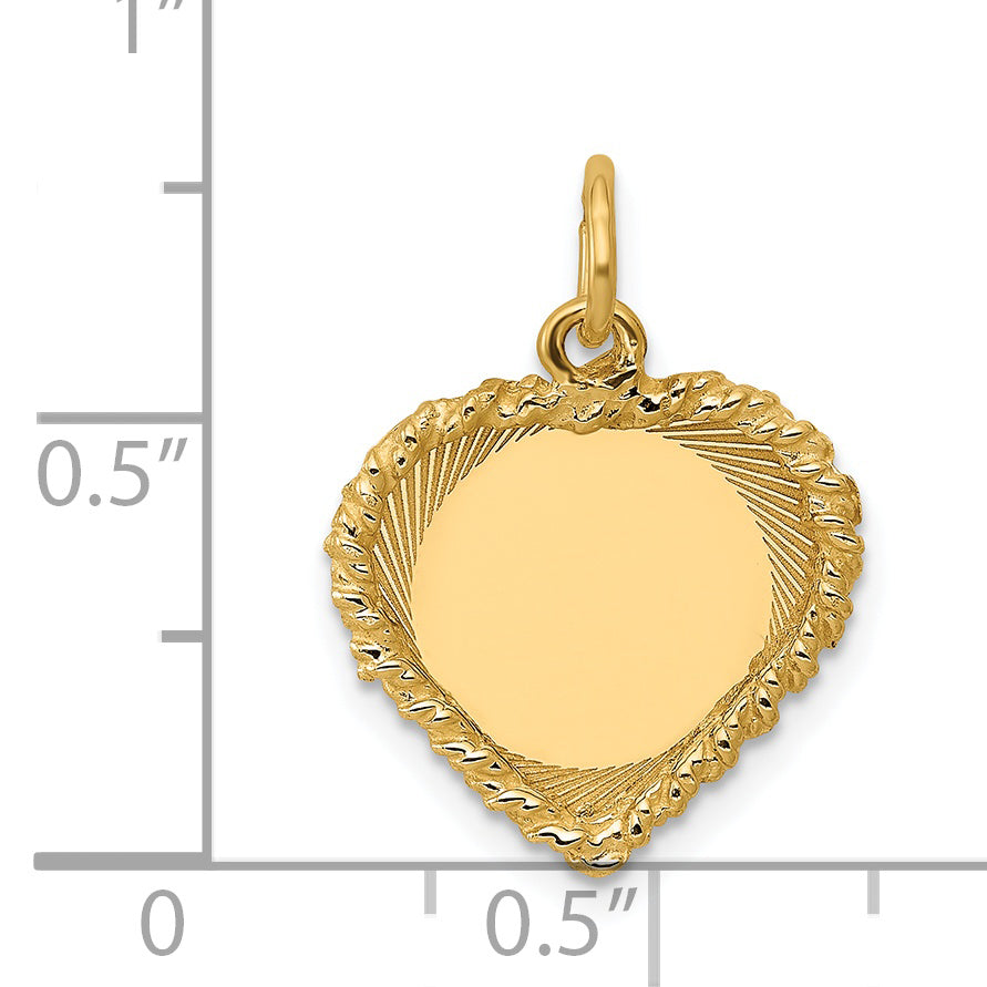 14k Polished .013 Gauge Engravable Heart with Rope Disc Charm