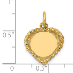 14k Polished .013 Gauge Engravable Heart with Rope Disc Charm