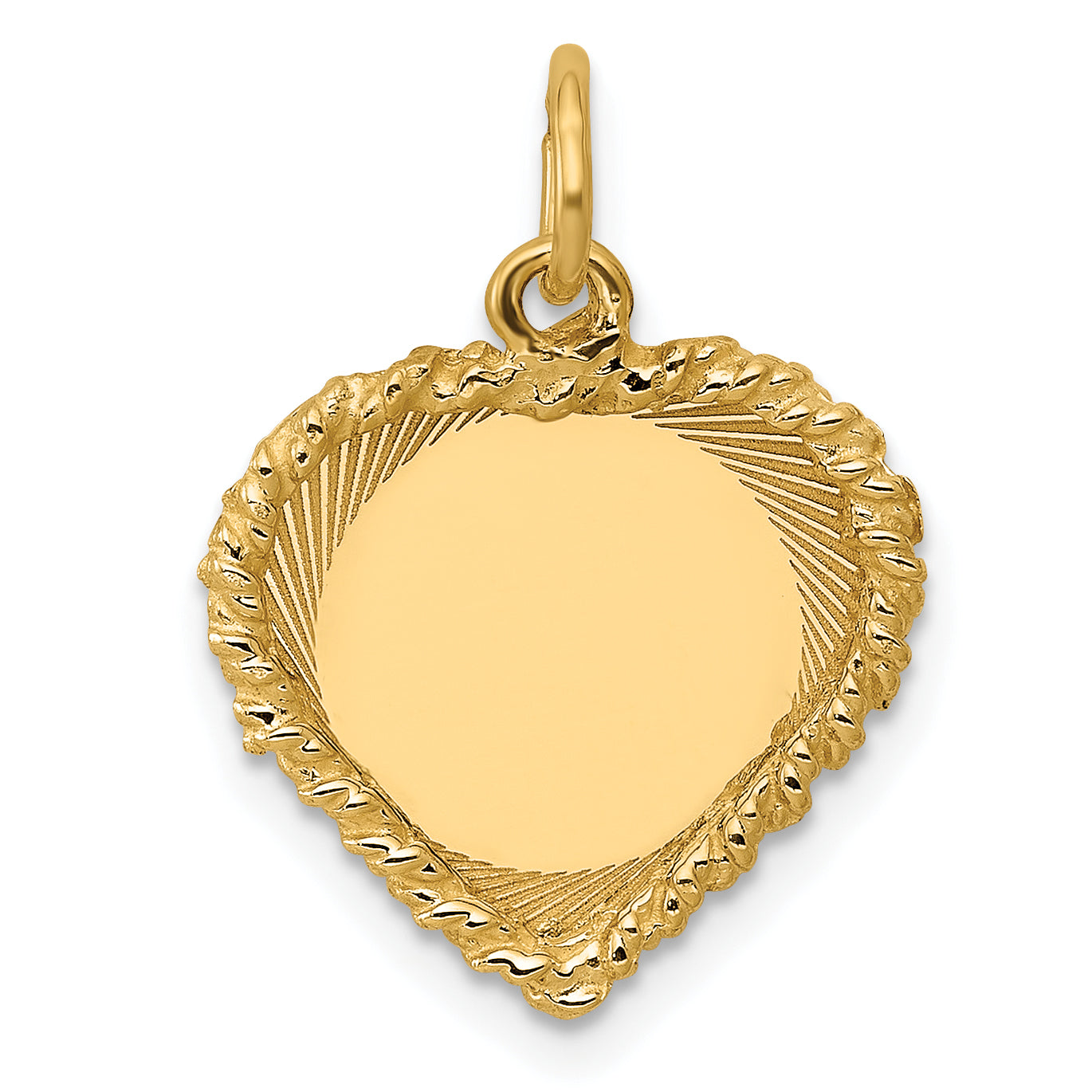 14K Polished .013 Gauge Engravable Heart with Rope Disc Charm