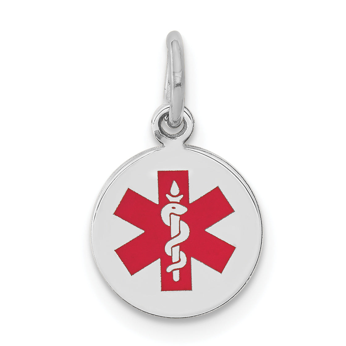 14k White Gold Red Enamel Medical Jewelry Pendant