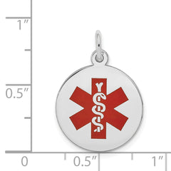 14K White Gold Red Enamel Medical Jewelry Pendant