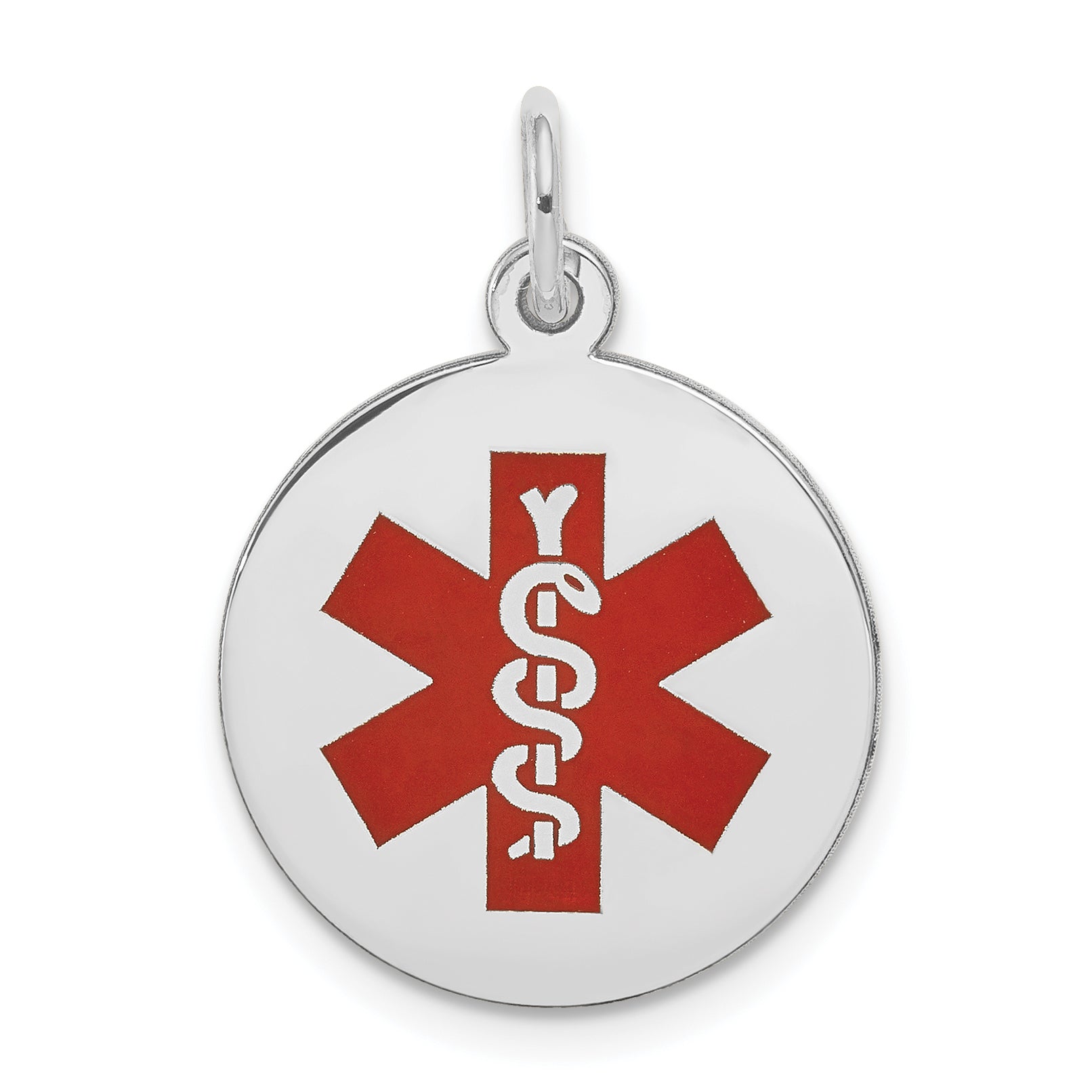 14k White Gold Red Enamel Medical Jewelry Pendant