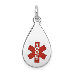 14k White Gold Red Enamel Medical Jewelry Pendant