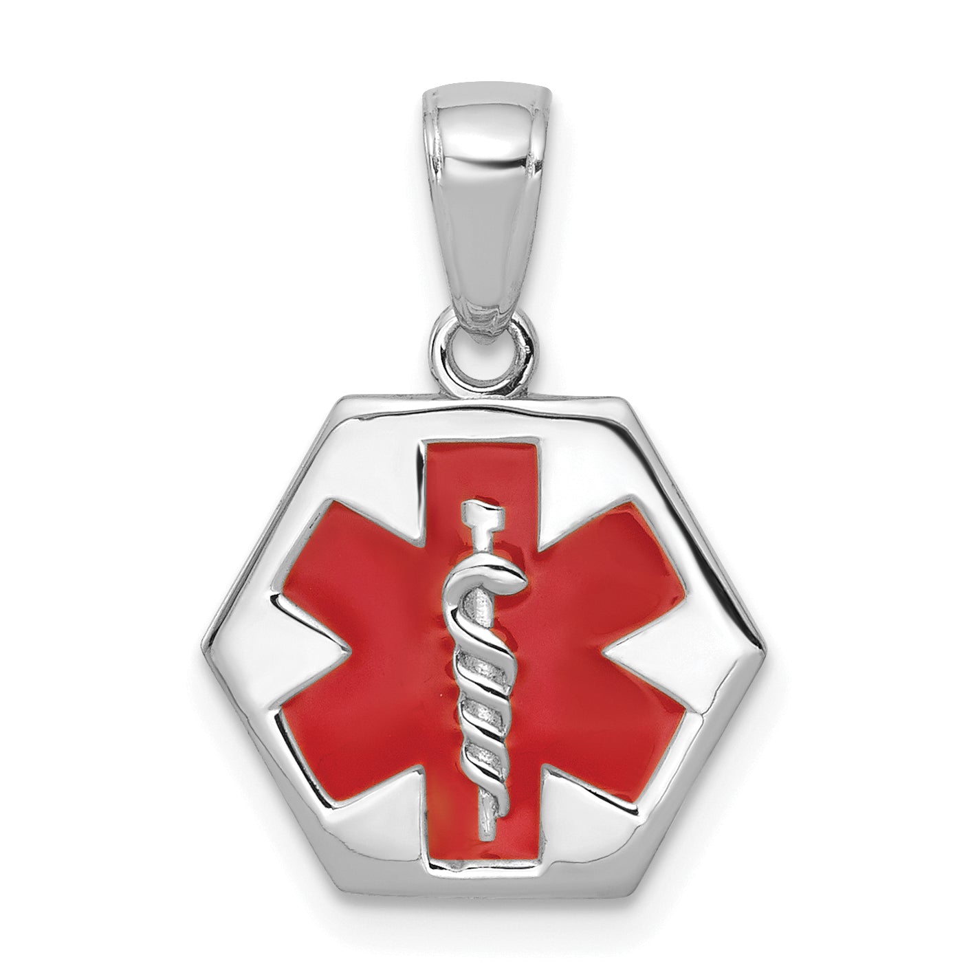 14K White Gold Textured Back Enameled Medical Disk Pendant