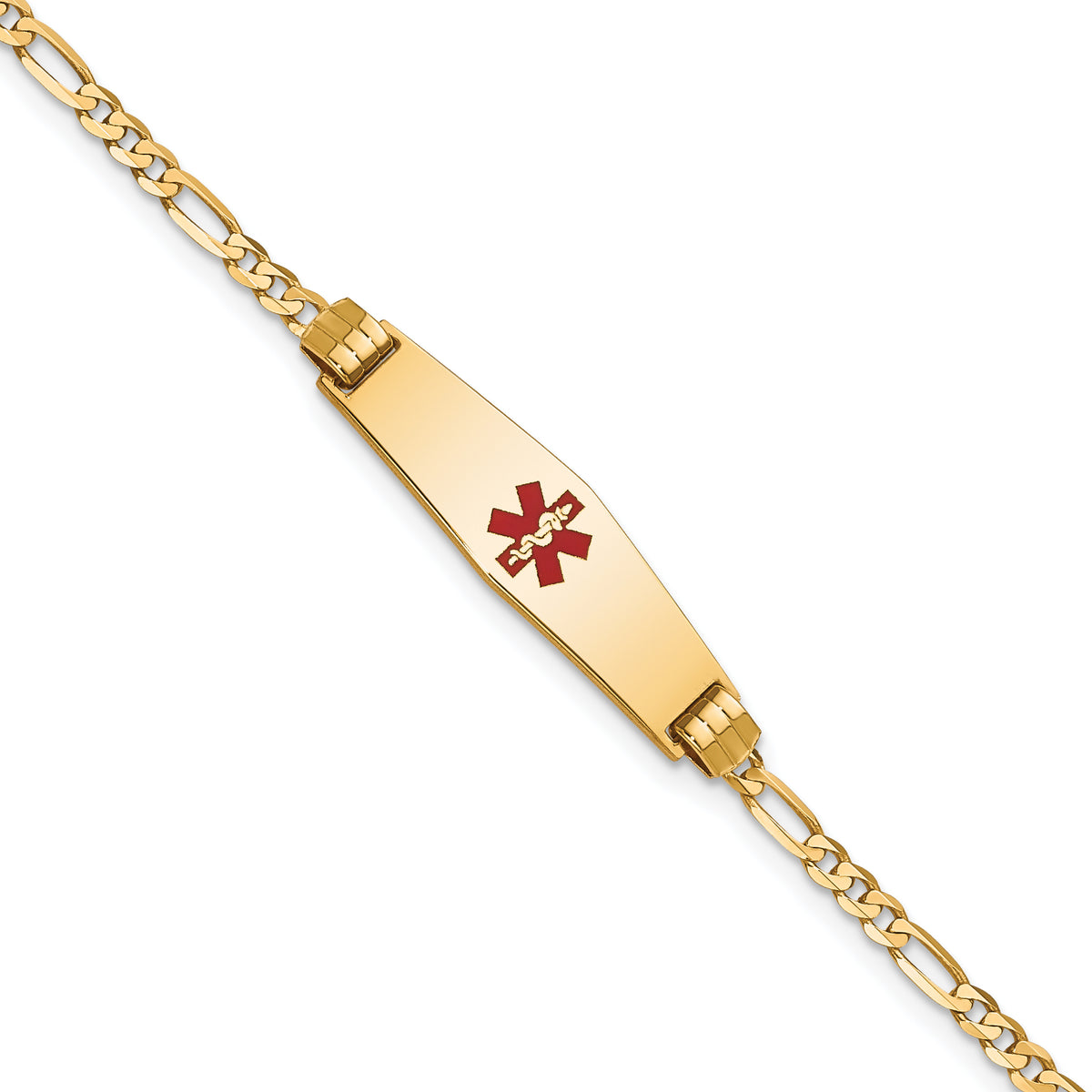 14K Medical Soft Diamond Shape Red Enamel Figaro ID Bracelet