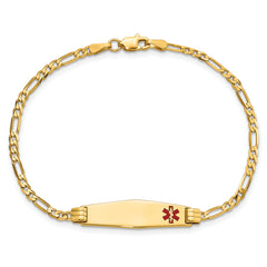 14K Medical Soft Diamond Shape Red Enamel Figaro ID Bracelet