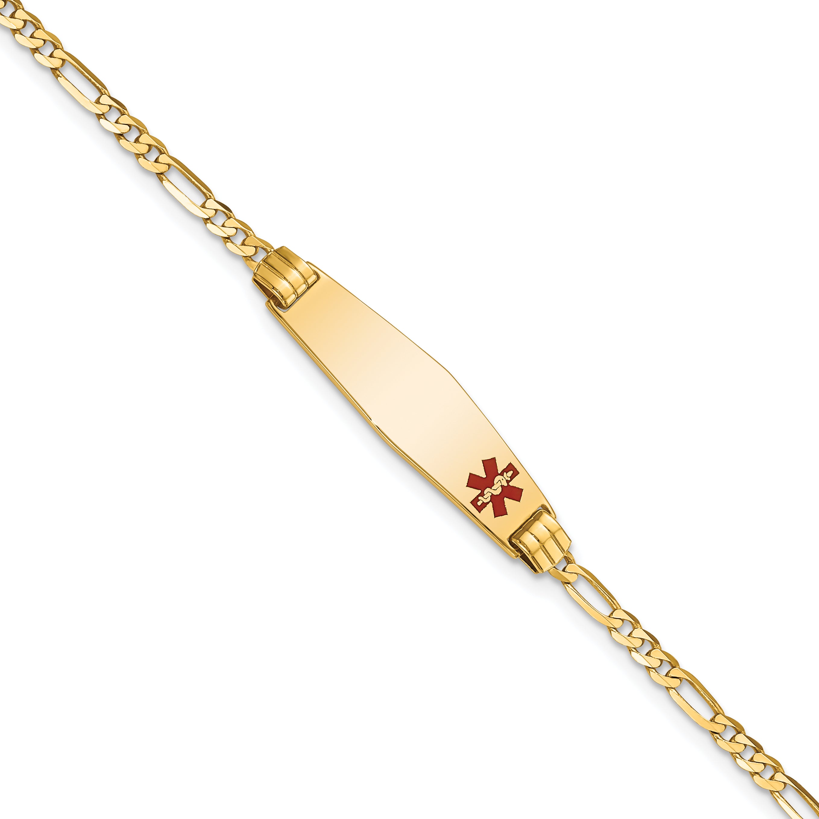 14K Medical Soft Diamond Shape Red Enamel Figaro ID Bracelet