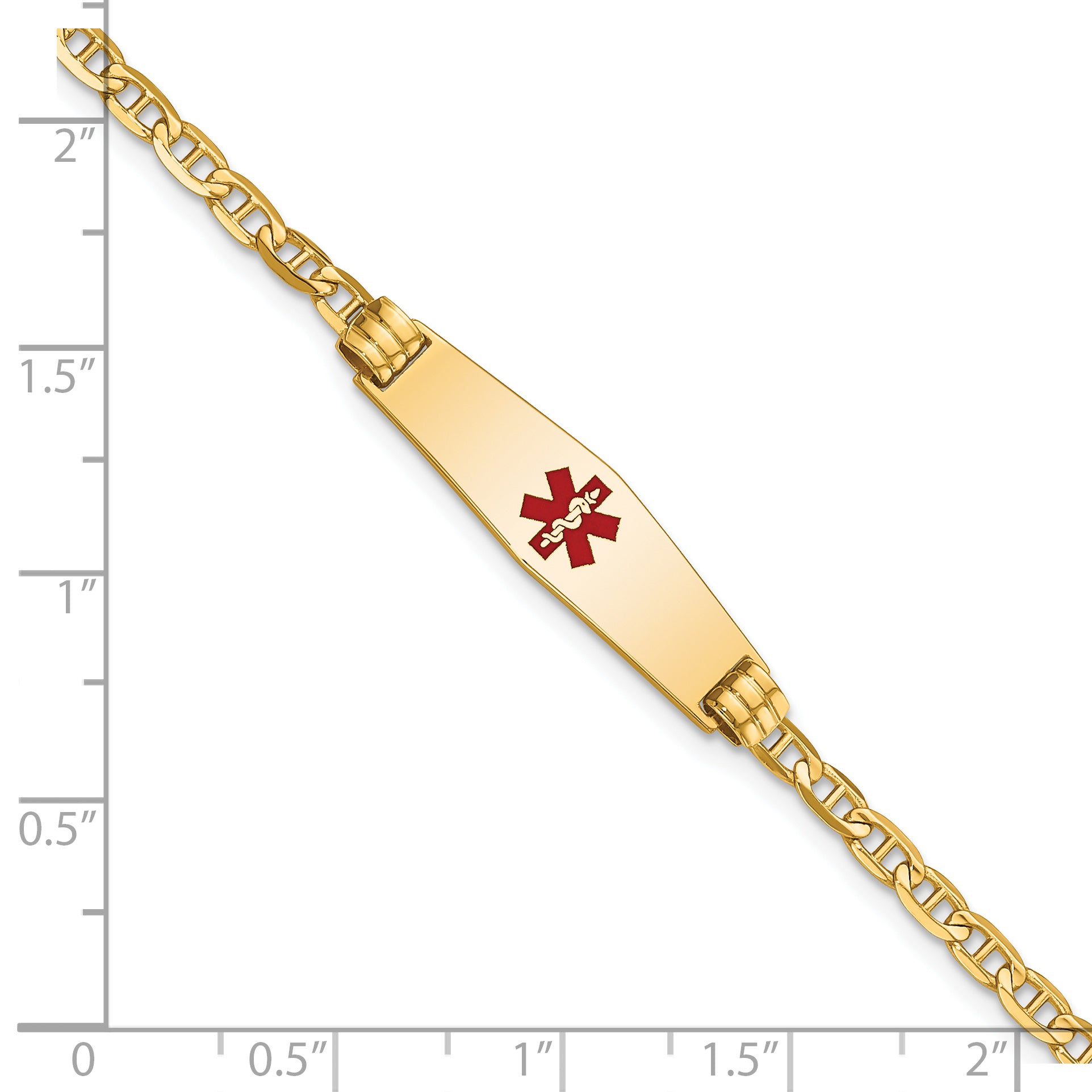 14K Medical Soft Diamond Shape Red Enamel Anchor Link Child ID Bracelet