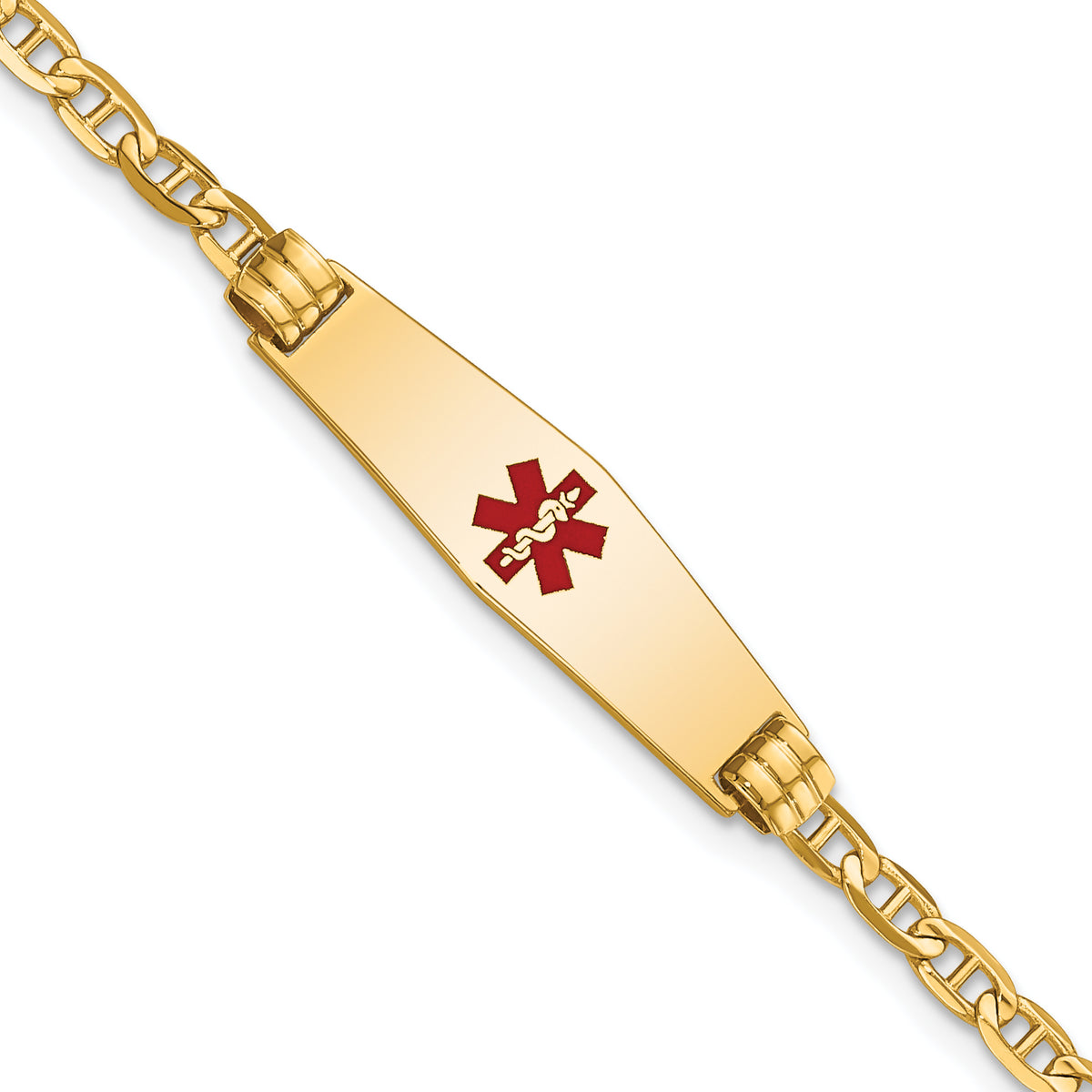 14K Medical Soft Diamond Shape Red Enamel Anchor ID Bracelet