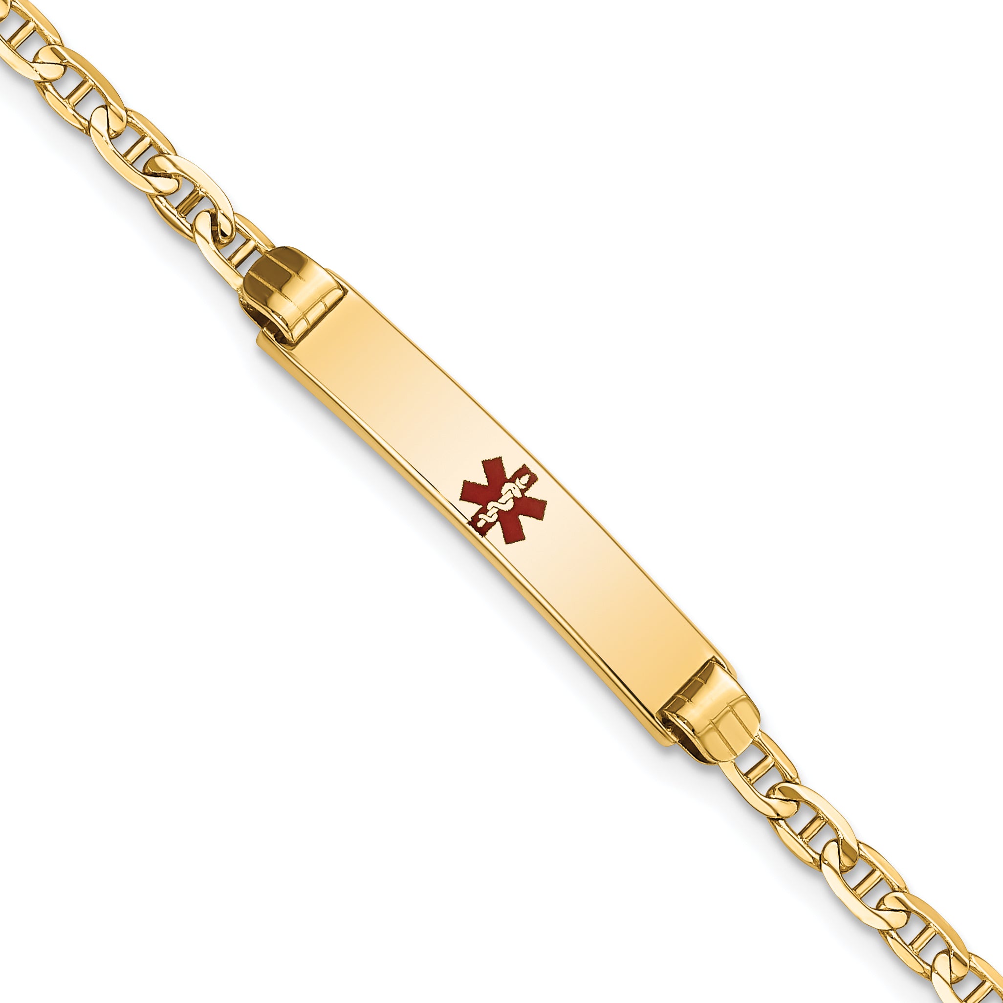 14K Medical Red Enamel Anchor ID Bracelet