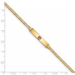 14K Medical Red Enamel Anchor ID Bracelet