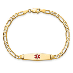 14K Medical Soft Diamond Shape Red Enamel Figaro ID Bracelet