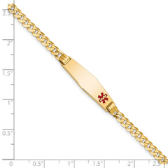 14K Medical Soft Diamond Shape Red Enamel Curb Link ID Bracelet