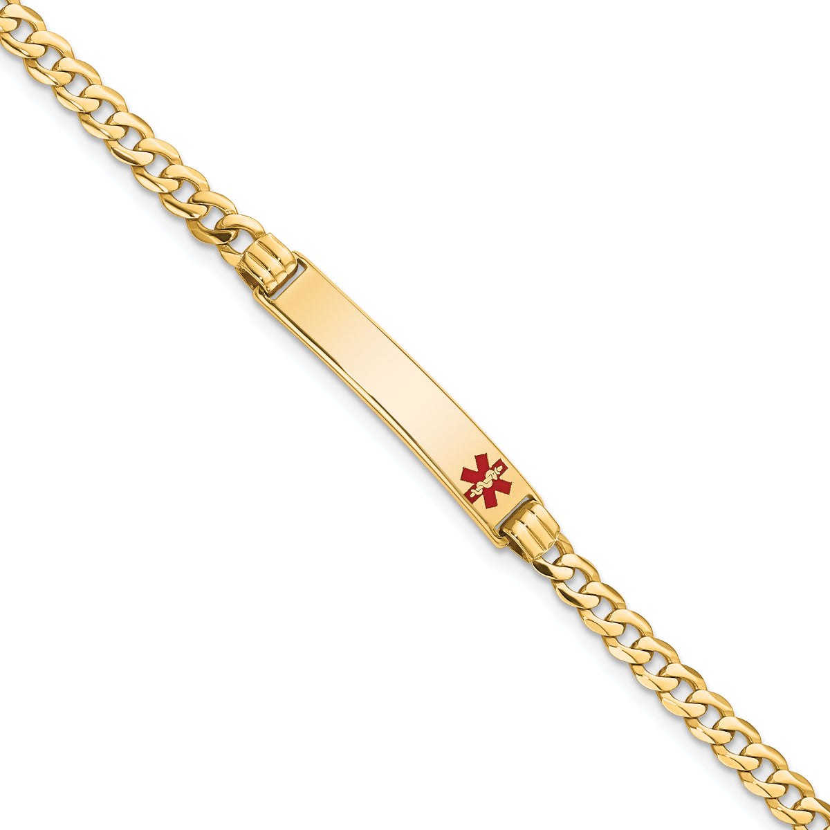 14K Medical Red Enamel Curb Link ID Bracelet