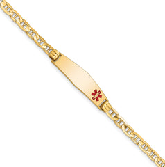 14K Medical Soft Diamond Shape Red Enamel Anchor Link ID Bracelet