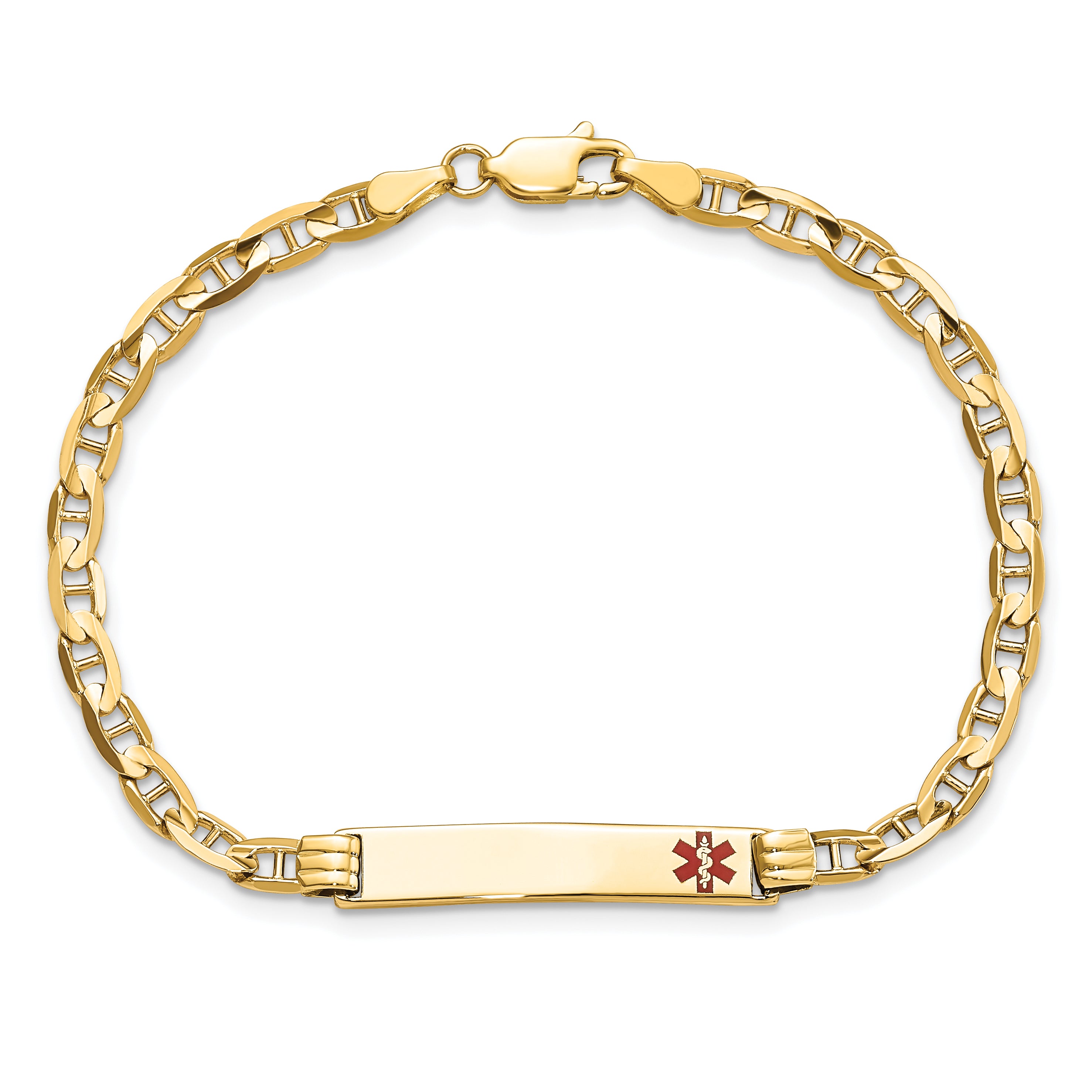 14K Medical Red Enamel Anchor Link ID Bracelet