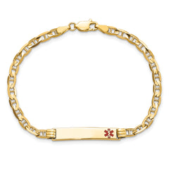 14K Medical Red Enamel Anchor Link ID Bracelet