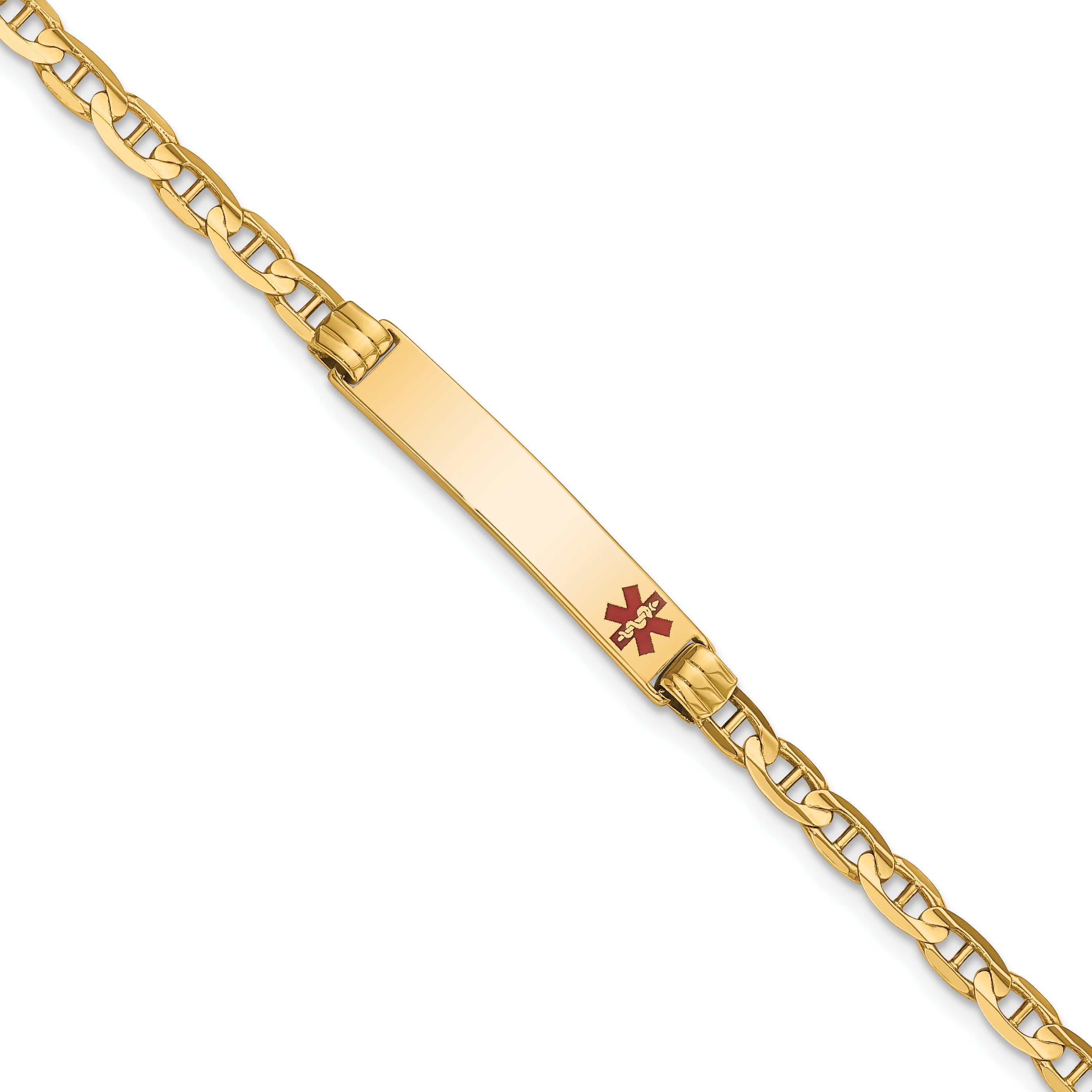 14K Medical Red Enamel Anchor Link ID Bracelet