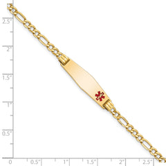 14K Medical Semi-Solid Soft Diamond Shape Red Enamel Figaro ID Bracelet