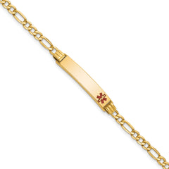 14K Semi-Solid Medical Polished Red Enamel Figaro ID Bracelet