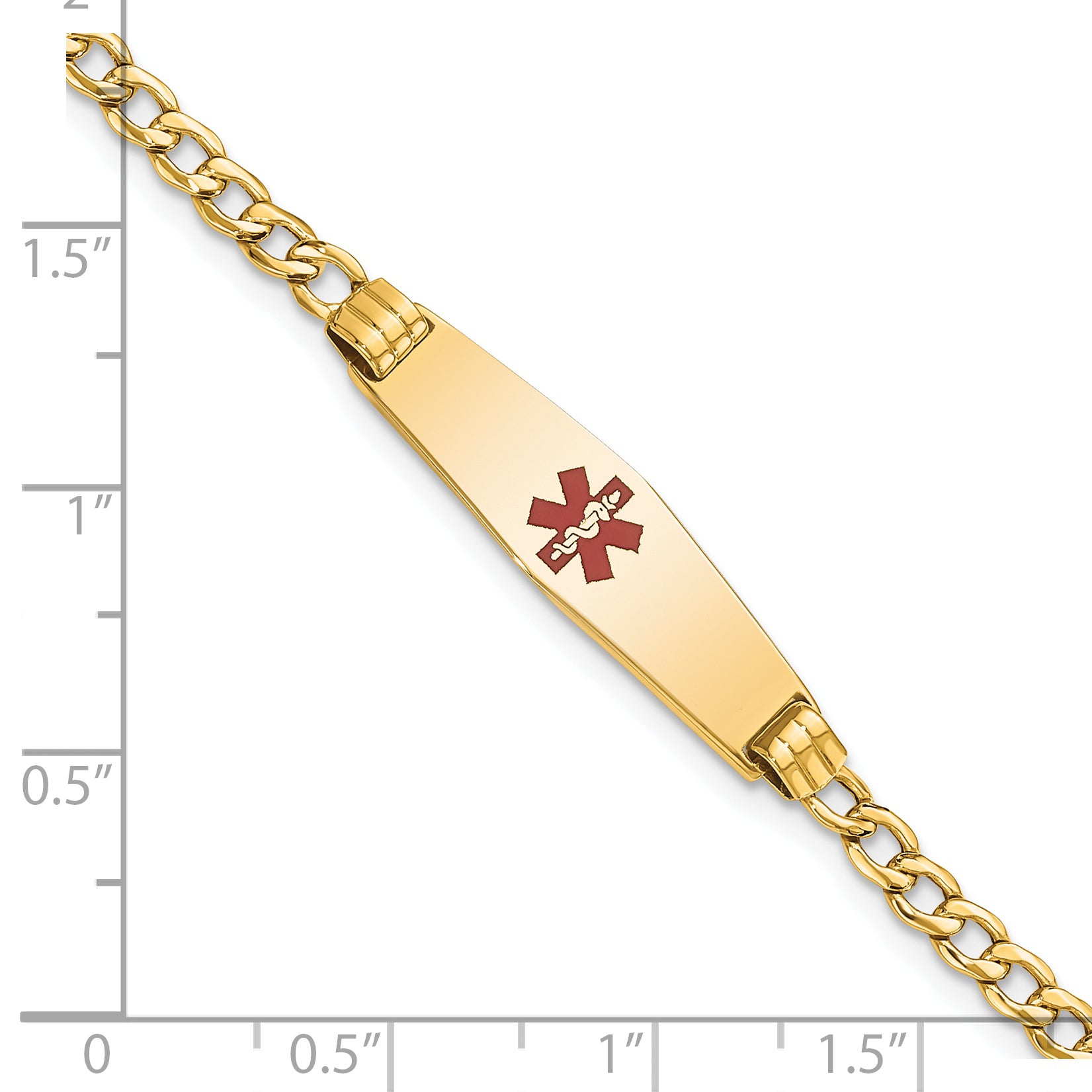 14K Medical Semi-Solid Soft Diamond Shape Red Enamel Cuban ID Bracelet