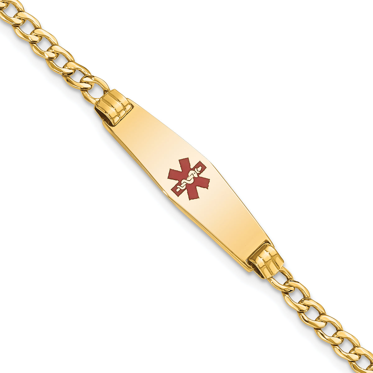 14K Medical Semi-Solid Soft Diamond Shape Red Enamel Cuban ID Bracelet