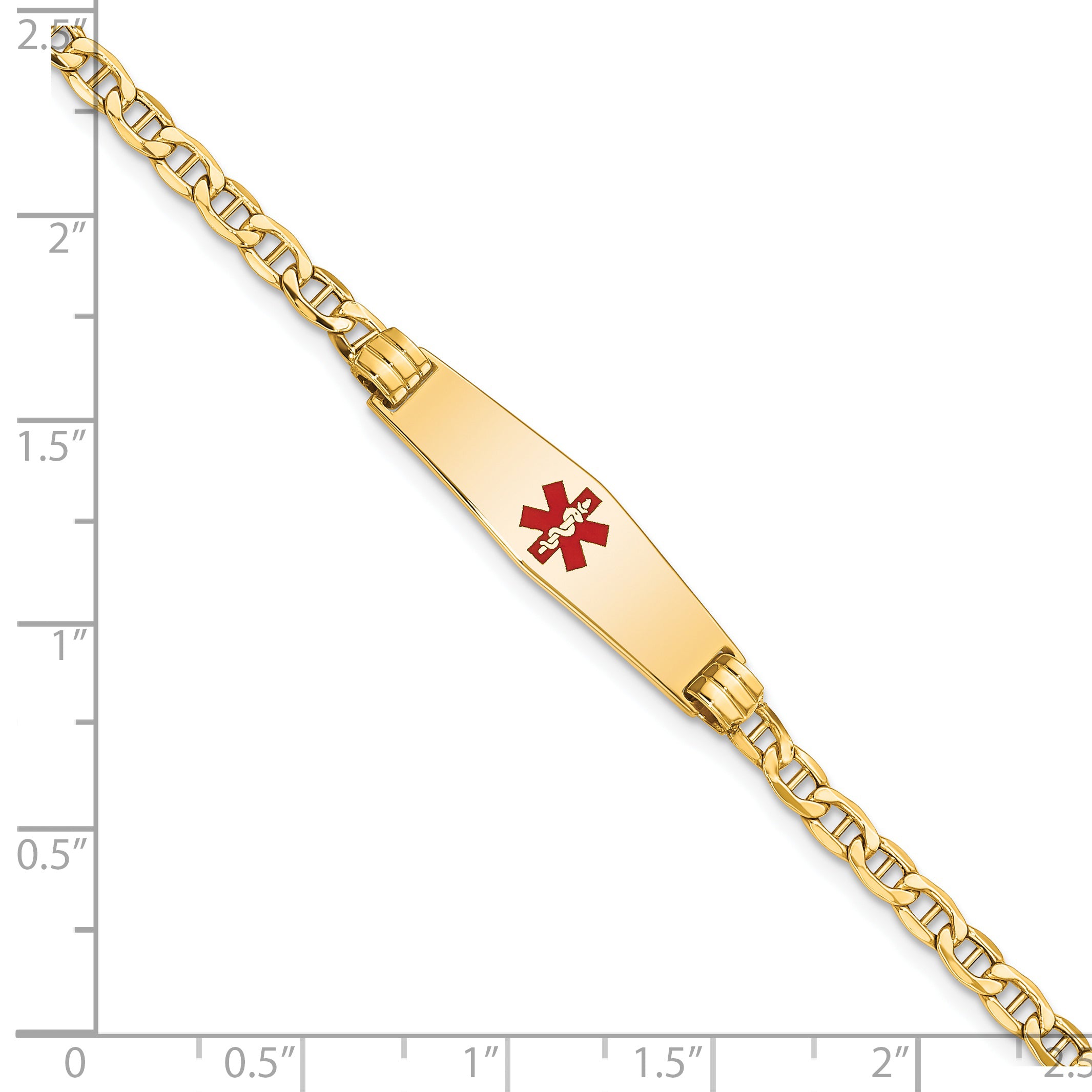 14K Medical Semi-Solid Soft Diamond Shape Red Enamel Anchor ID Bracelet