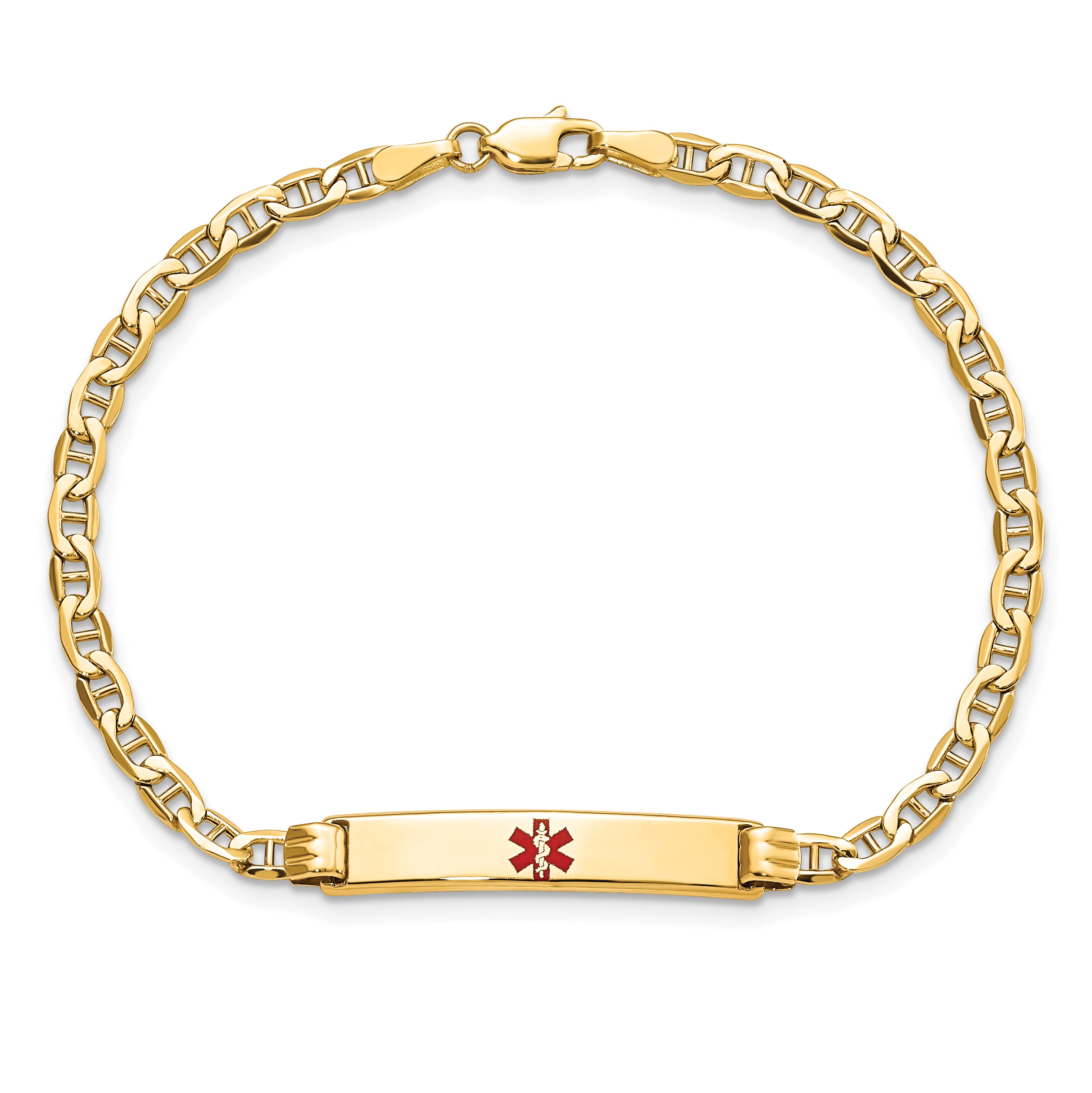 14K Semi-solid Medical Polished Red Enamel Anchor ID Bracelet