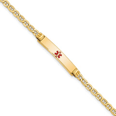 14K Semi-solid Medical Polished Red Enamel Anchor ID Bracelet