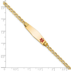 14K Medical Semi-solid Soft Diamond Shape Red Enamel Anchor ID Bracelet