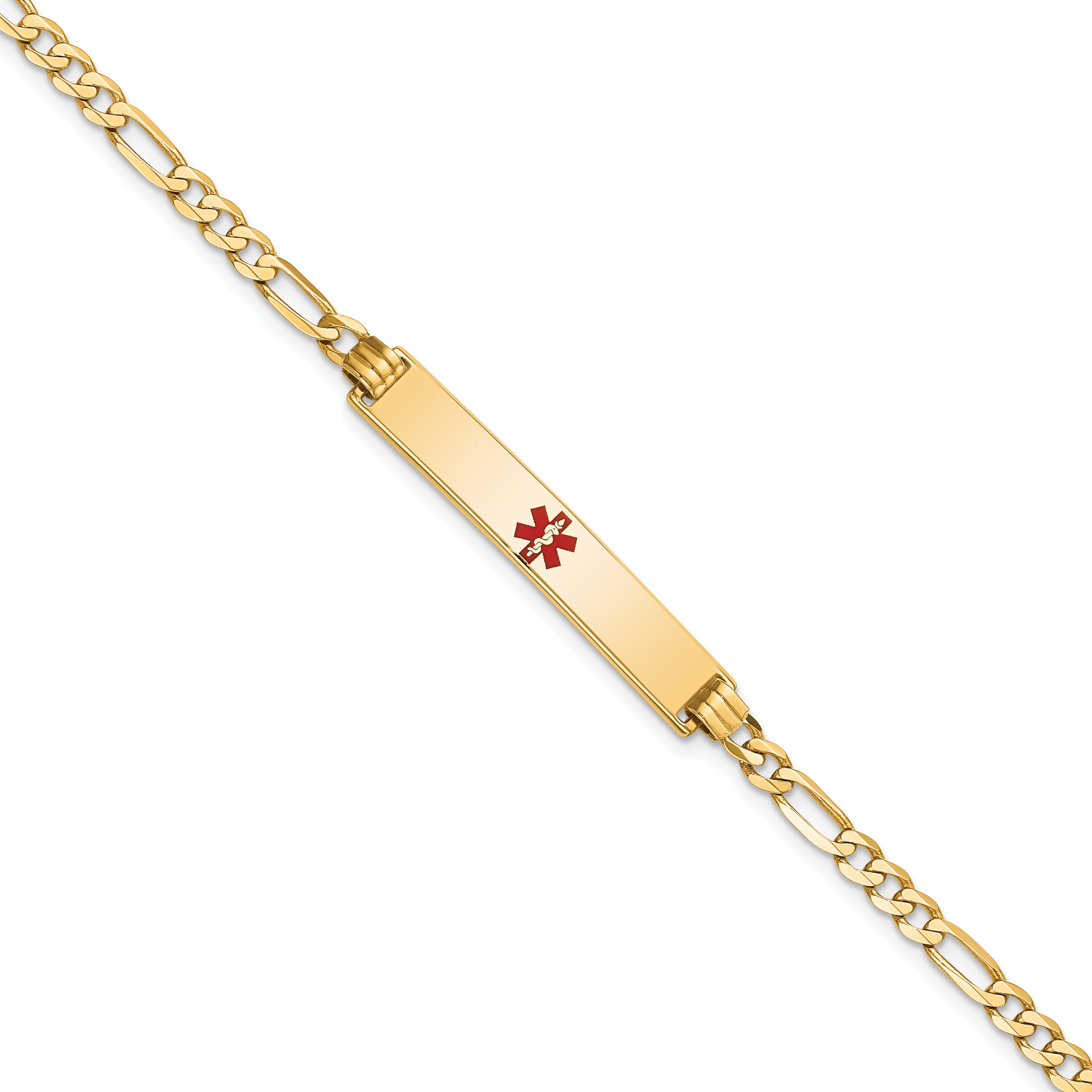 14K Medical Red Enamel Flat Figaro Link ID Bracelet