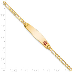 14K Medical Soft Diamond Shape Red Enamel Flat Figaro Link ID Bracelet