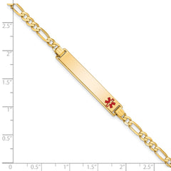 14K Medical Red Enamel Flat Figaro Link ID Bracelet