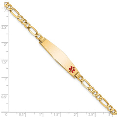 14K Medical Soft Diamond Shape Red Enamel Flat Figaro Link ID Bracelet